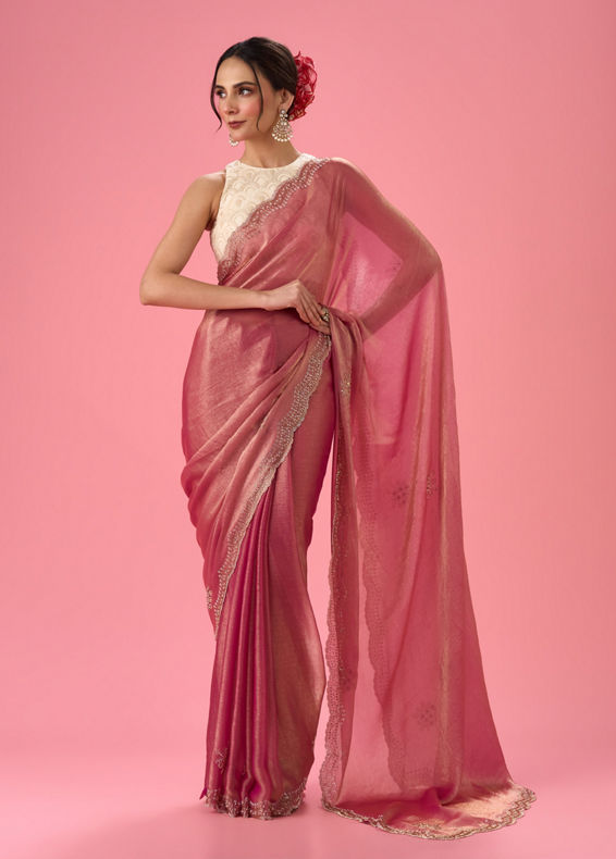Mohey Women Pink Elegance Organza Saree
