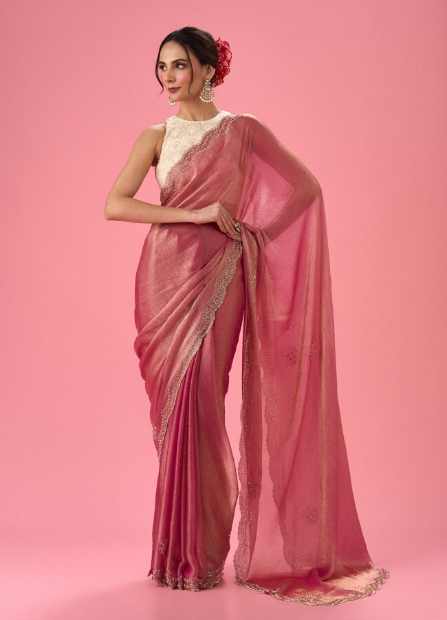 Mohey Women Pink Elegance Organza Saree
