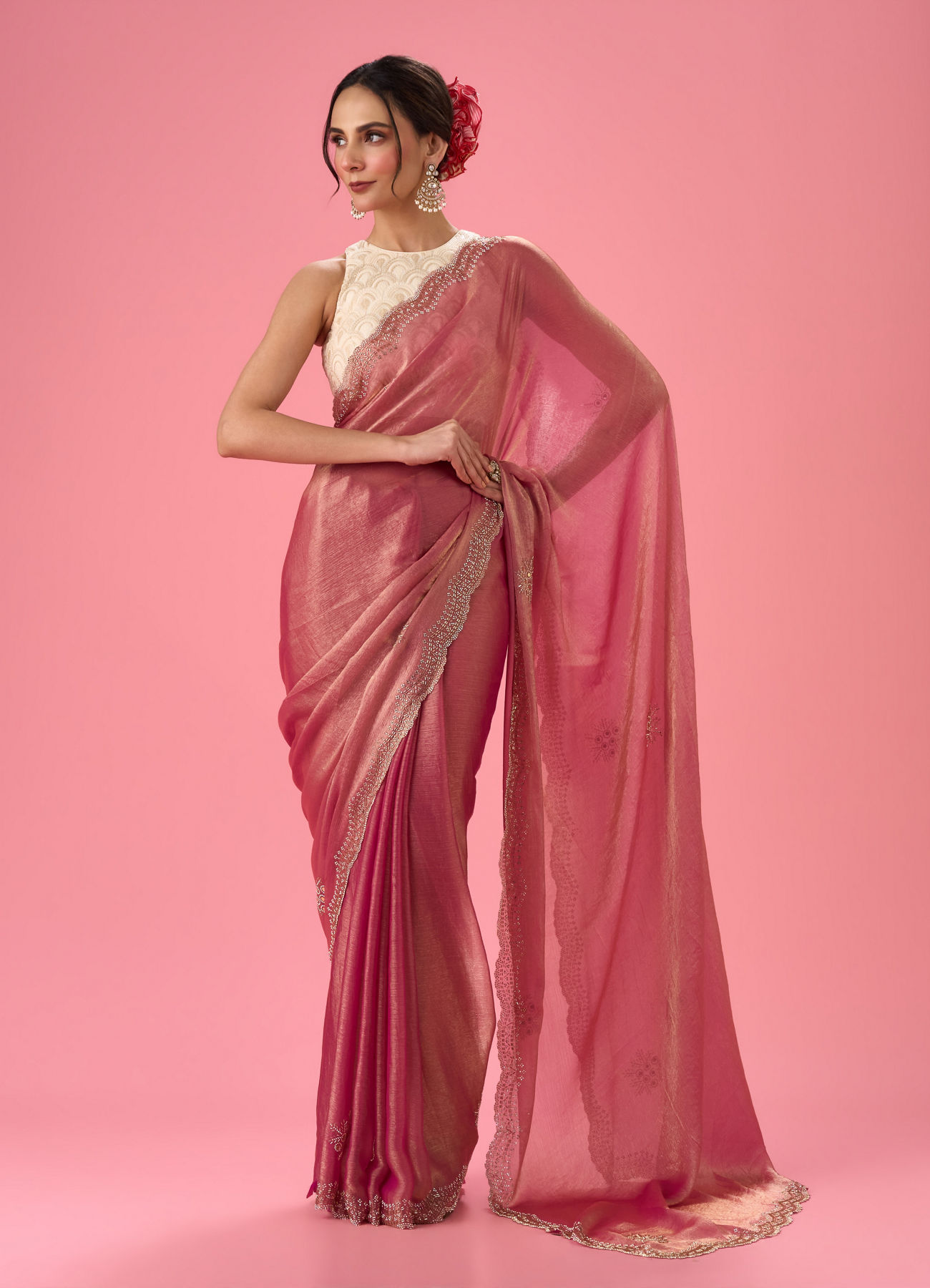 Mohey Women Pink Elegance Organza Saree