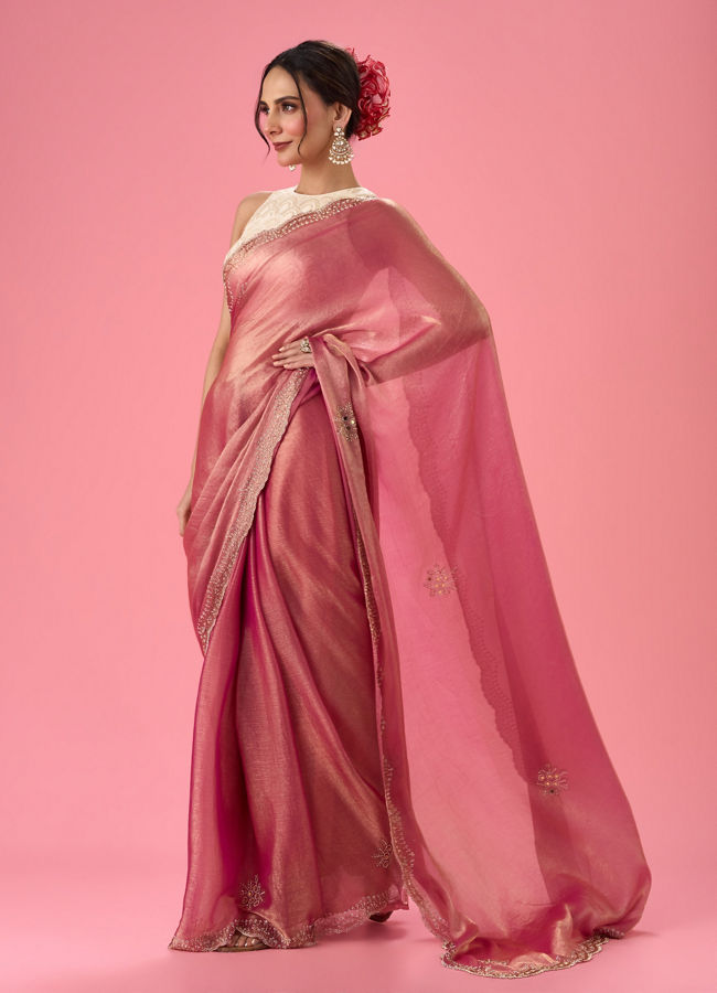 Mohey Women Pink Elegance Organza Saree