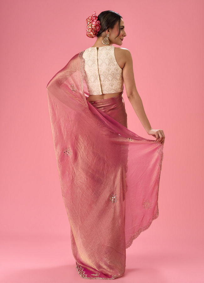 Mohey Women Pink Elegance Organza Saree
