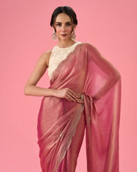 Mohey Women Pink Elegance Organza Saree