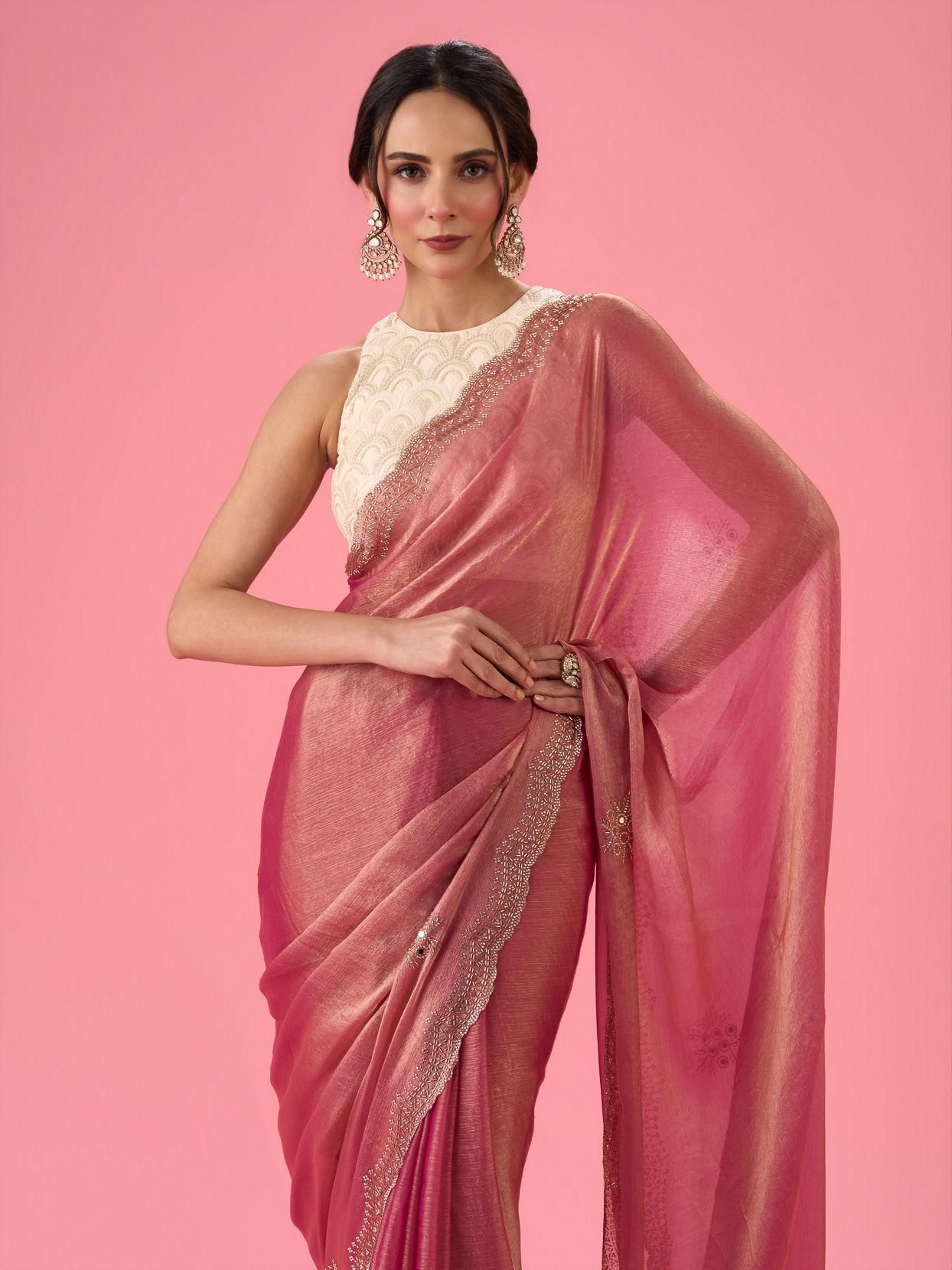 Mohey Women Pink Elegance Organza Saree
