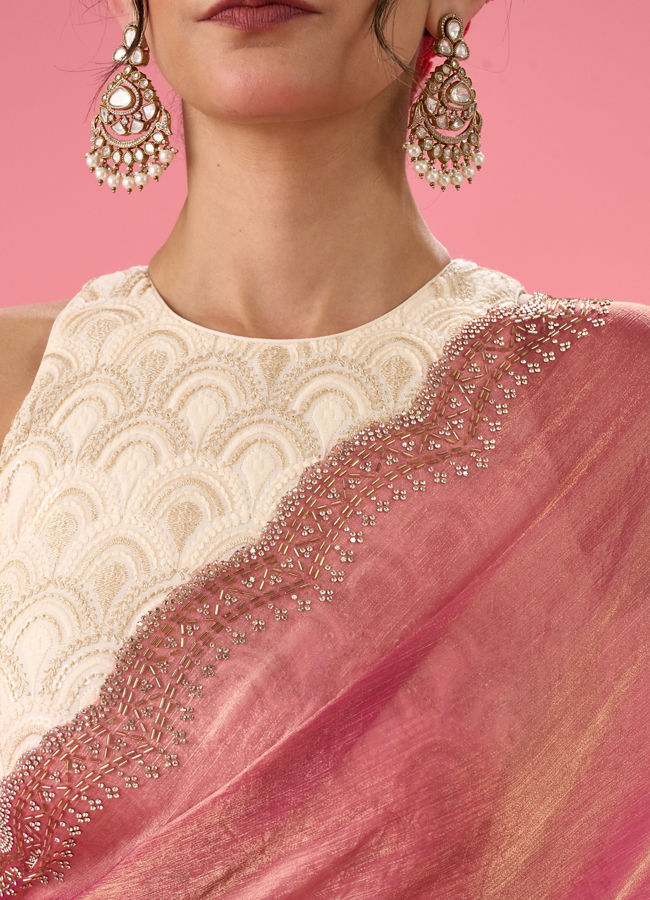 Mohey Women Pink Elegance Organza Saree