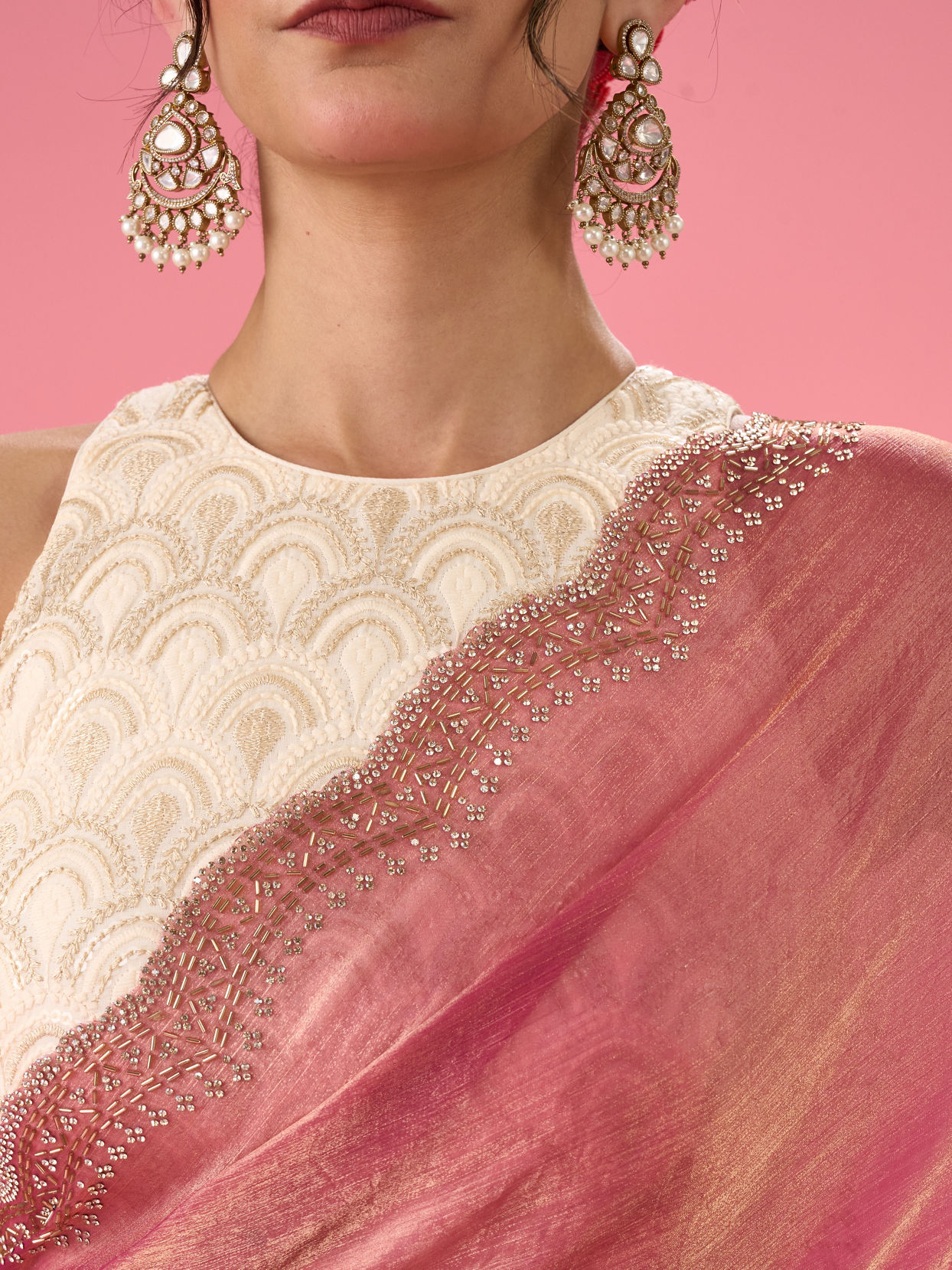 Mohey Women Pink Elegance Organza Saree