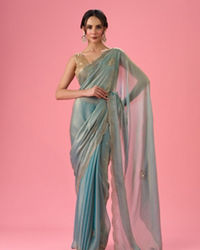 Mohey Women Light Blue Festive Organza Saree