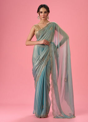 Mohey Women Light Blue Festive Organza Saree