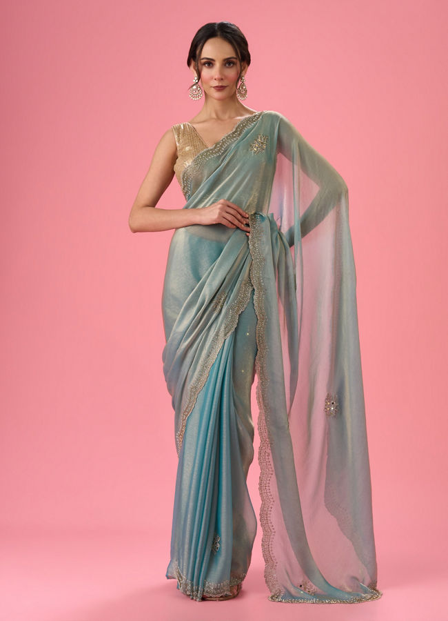 Mohey Women Light Blue Festive Organza Saree