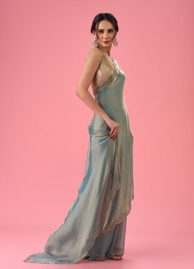 Mohey Women Light Blue Festive Organza Saree