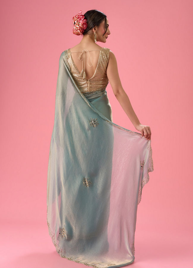Mohey Women Light Blue Festive Organza Saree
