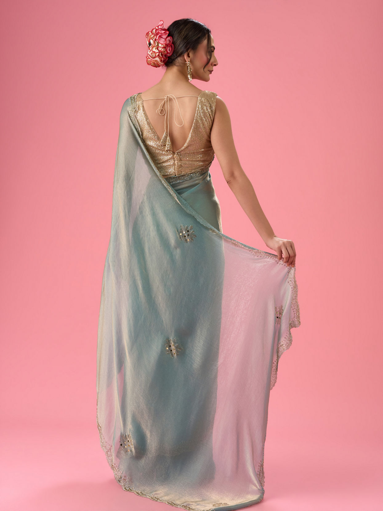 Mohey Women Light Blue Festive Organza Saree