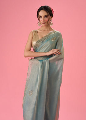 Mohey Women Light Blue Festive Organza Saree