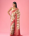 Dazzling Cream Banarasi Saree Ensemble