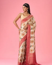 Mohey Women Dazzling Cream Banarasi Saree Ensemble