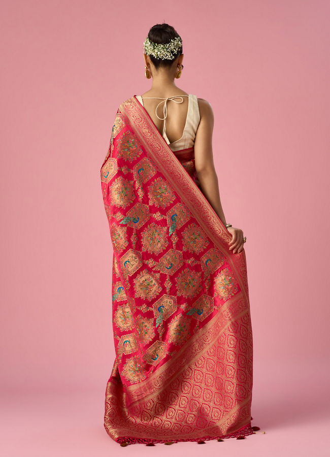 Mohey Women Pink Silk Banarasi Saree with Weave Design