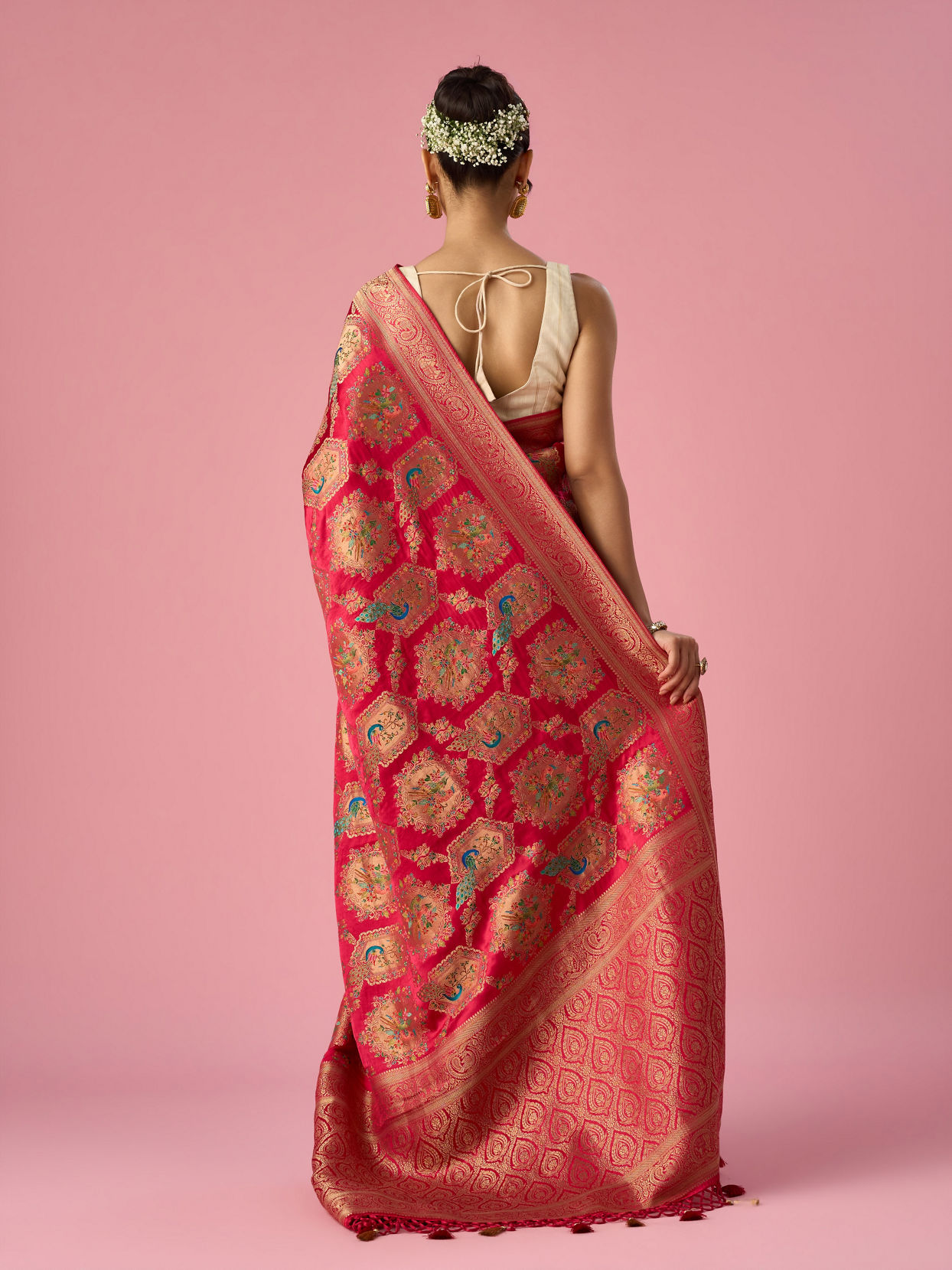 Mohey Women Pink Silk Banarasi Saree with Weave Design
