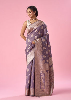 Mohey Women Purple Art Silk Saree with Weave Design