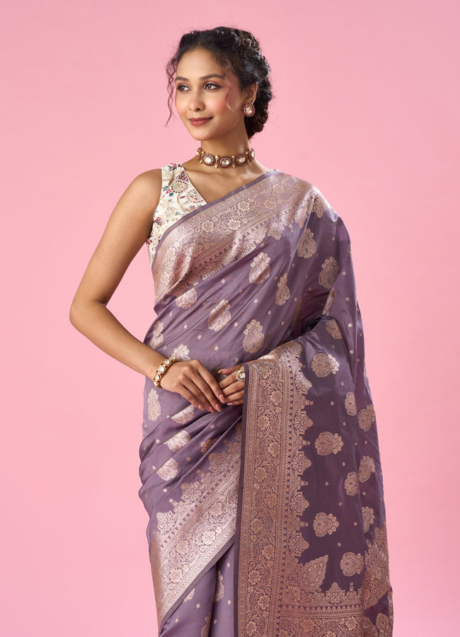Mohey Women Purple Art Silk Saree with Weave Design