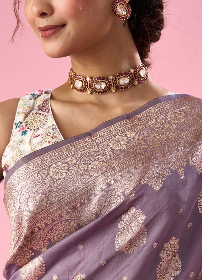 Mohey Women Purple Art Silk Saree with Weave Design