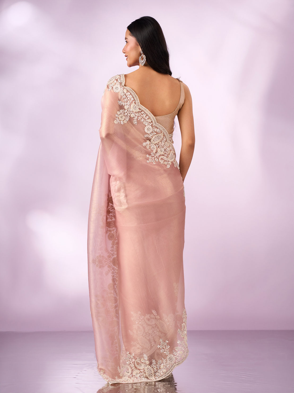 Mohey Women Light Pink Organza Saree with Embroidery