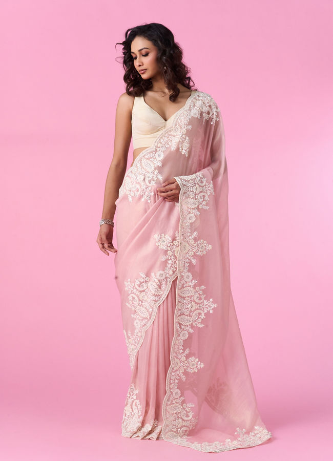 Mohey Women Dusty Pink Enchantress Organza Saree