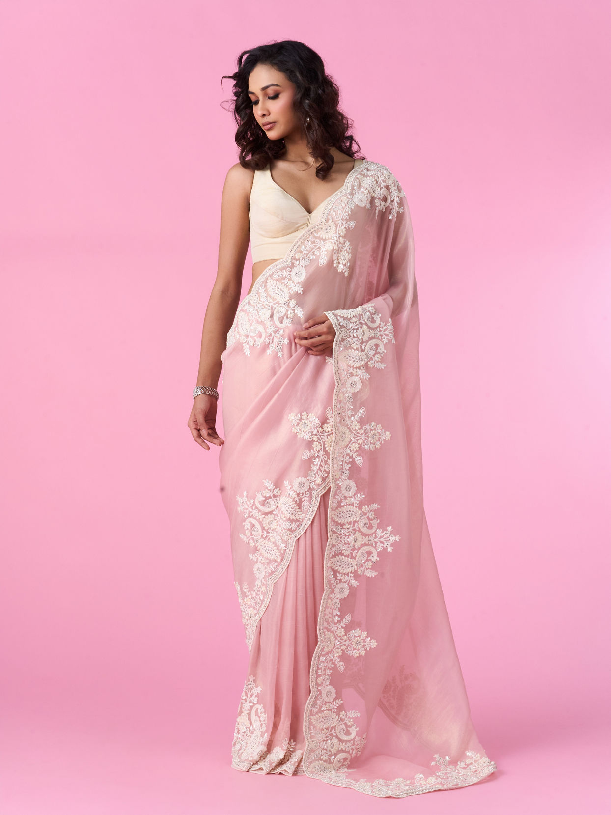 Mohey Women Dusty Pink Enchantress Organza Saree