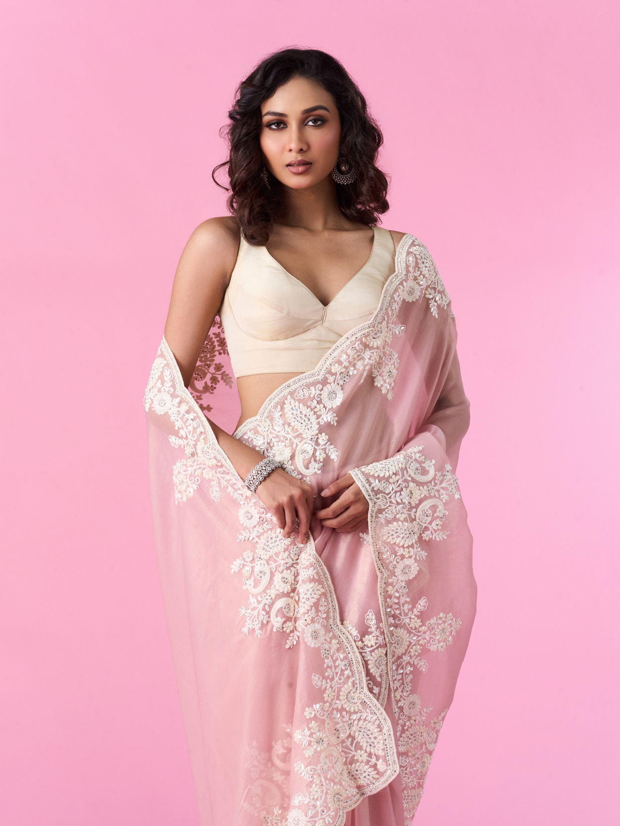 Mohey Women Dusty Pink Enchantress Organza Saree