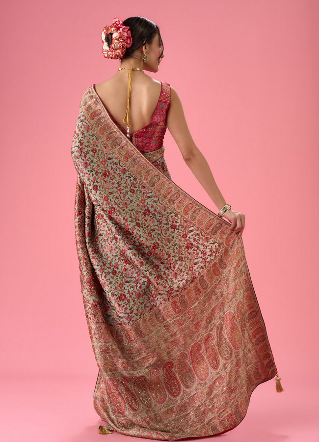 Mohey Women Sea Green Art Silk Banarasi Saree