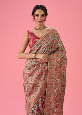 Mohey Women Sea Green Banarasi Saree