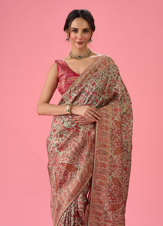 Mohey Women Sea Green Banarasi Saree