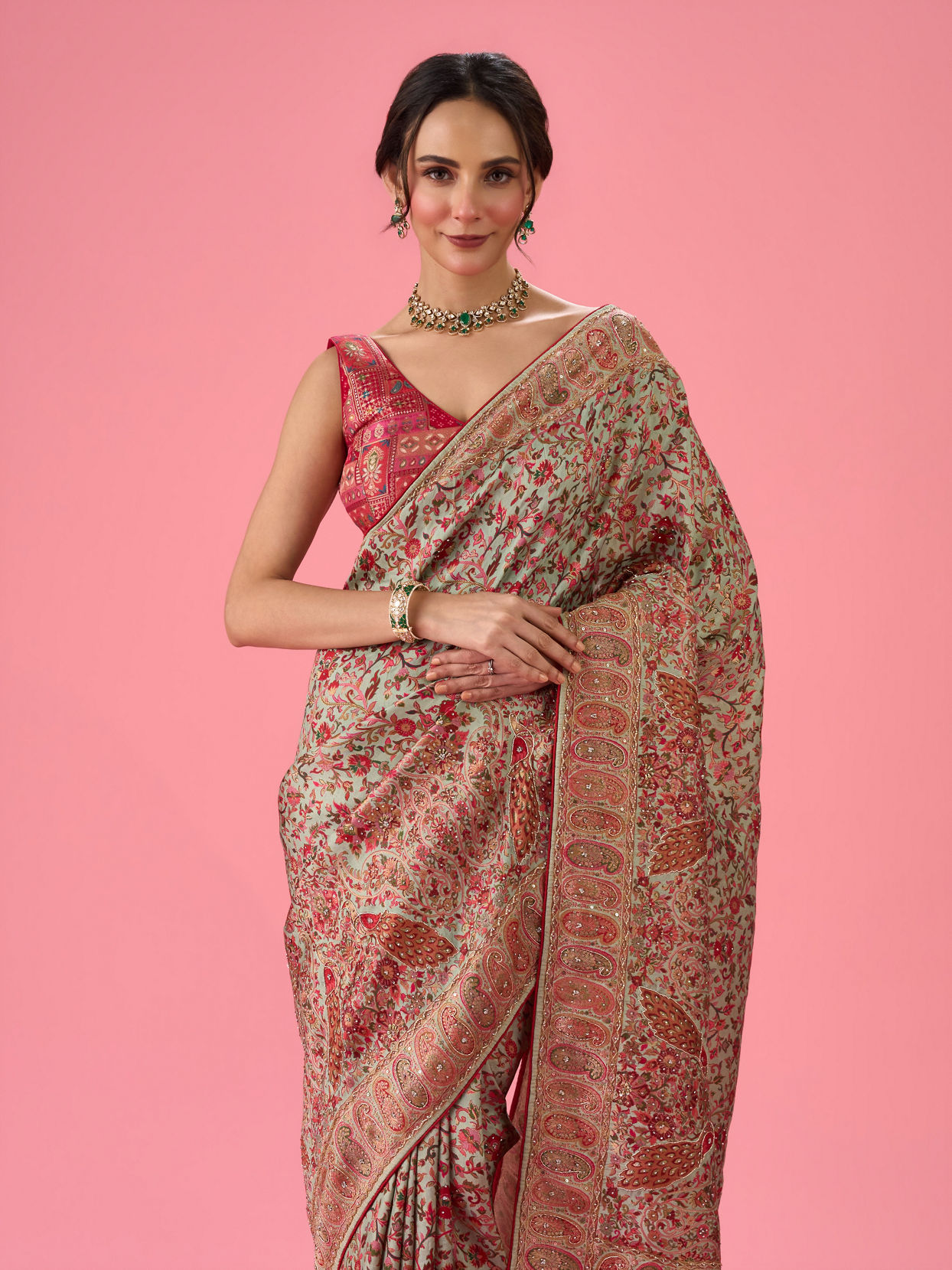Mohey Women Sea Green Banarasi Saree