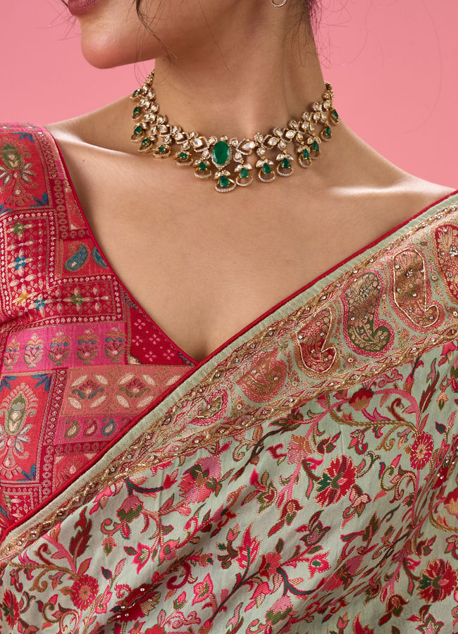 Mohey Women Sea Green Art Silk Banarasi Saree