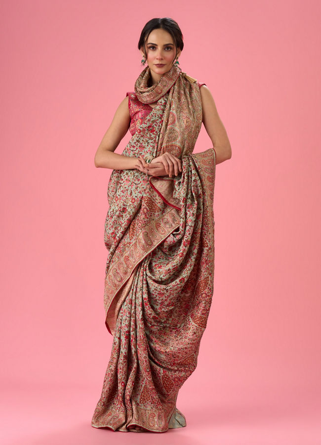 Mohey Women Sea Green Banarasi Saree