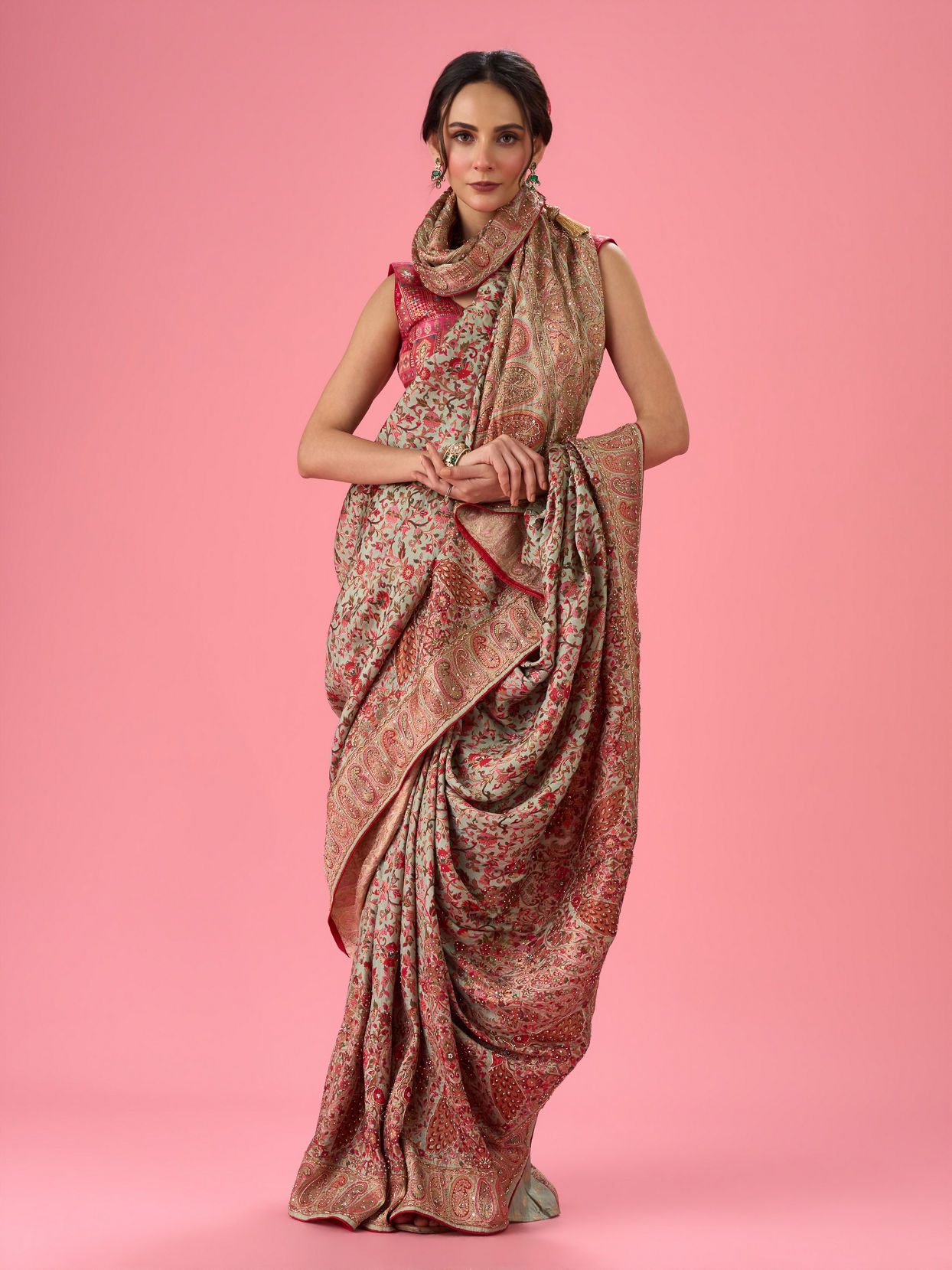Mohey Women Sea Green Banarasi Saree
