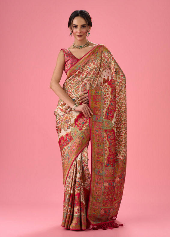 Mohey Women Elegant Cream Brilliance Banarasi Saree