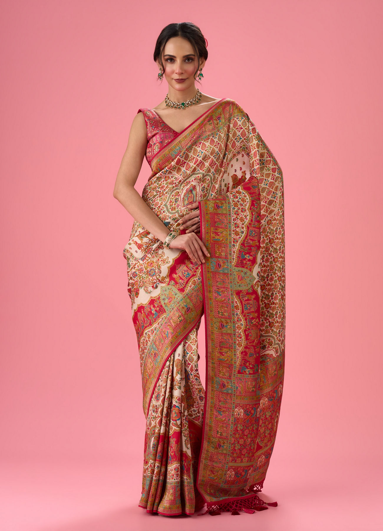 Mohey Women Elegant Cream Brilliance Banarasi Saree