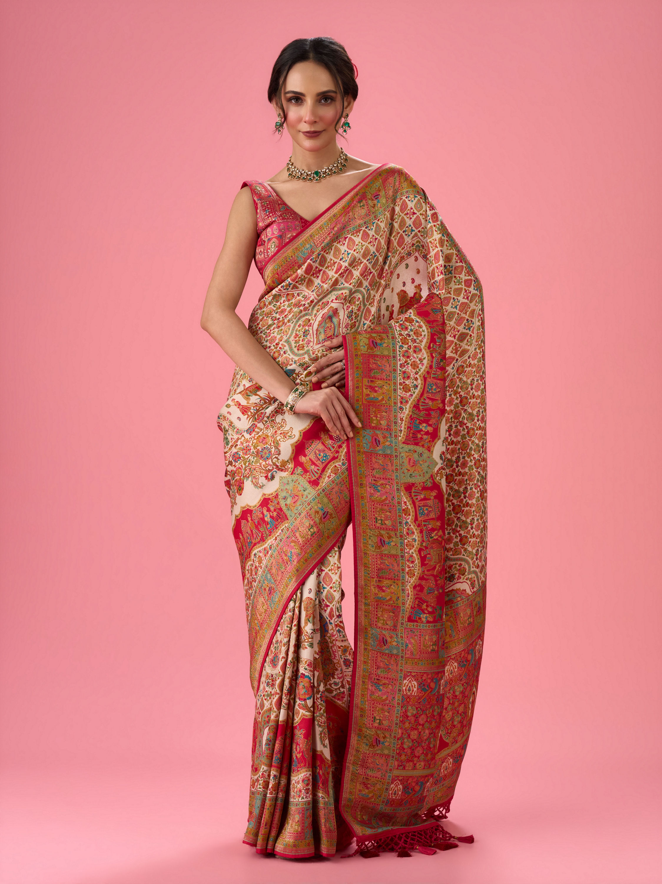 Mohey Women Elegant Cream Brilliance Banarasi Saree