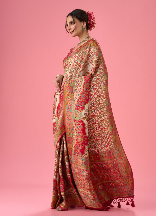 Mohey Women Elegant Cream Brilliance Banarasi Saree