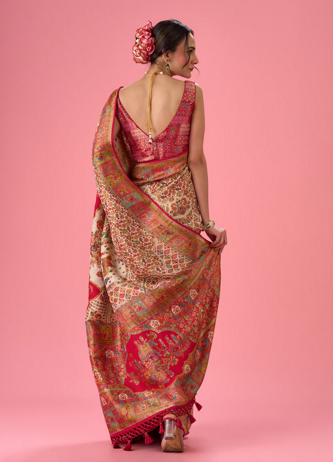 Mohey Women Elegant Cream Brilliance Banarasi Saree