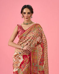 Mohey Women Elegant Cream Brilliance Banarasi Saree