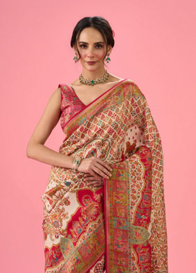 Mohey Women Elegant Cream Brilliance Banarasi Saree