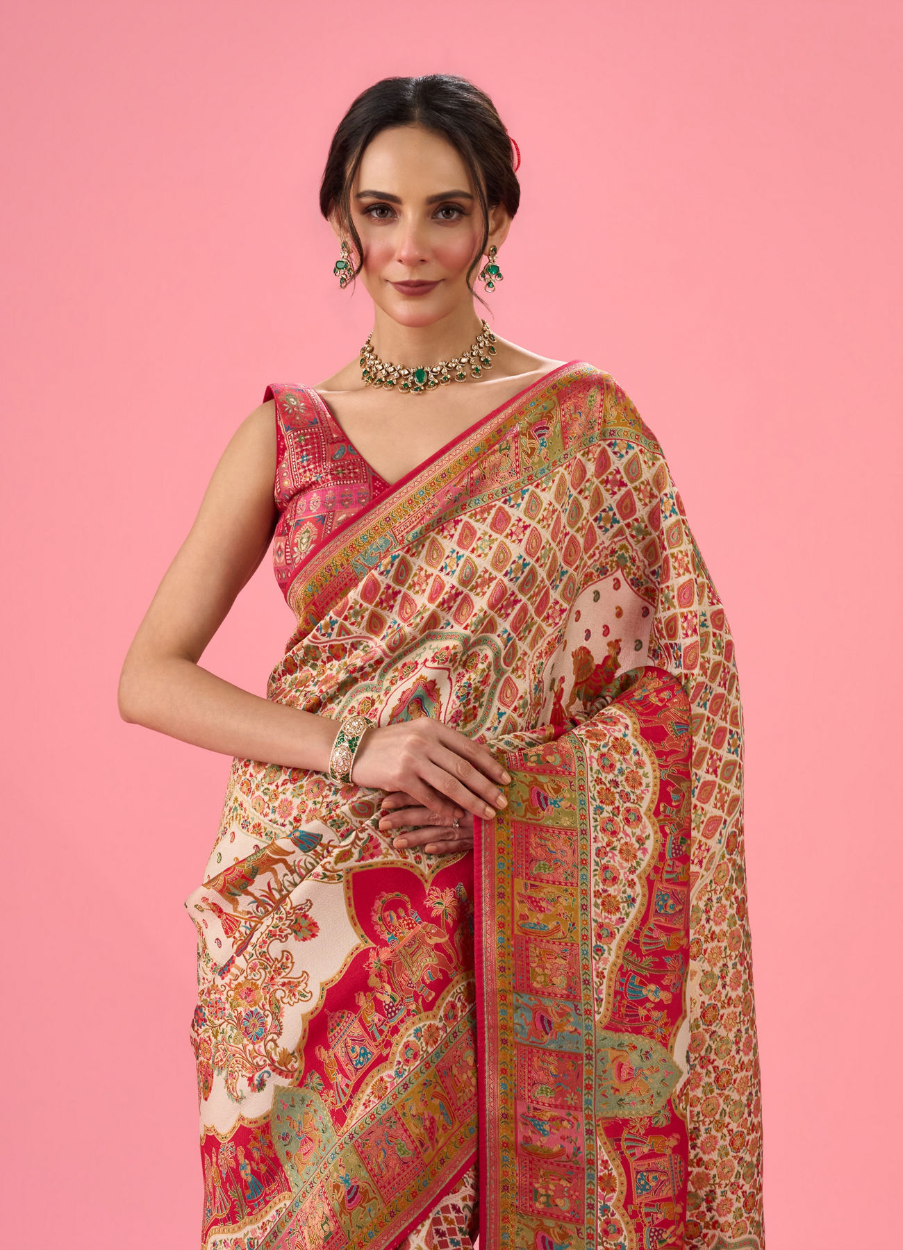 Mohey Women Elegant Cream Brilliance Banarasi Saree