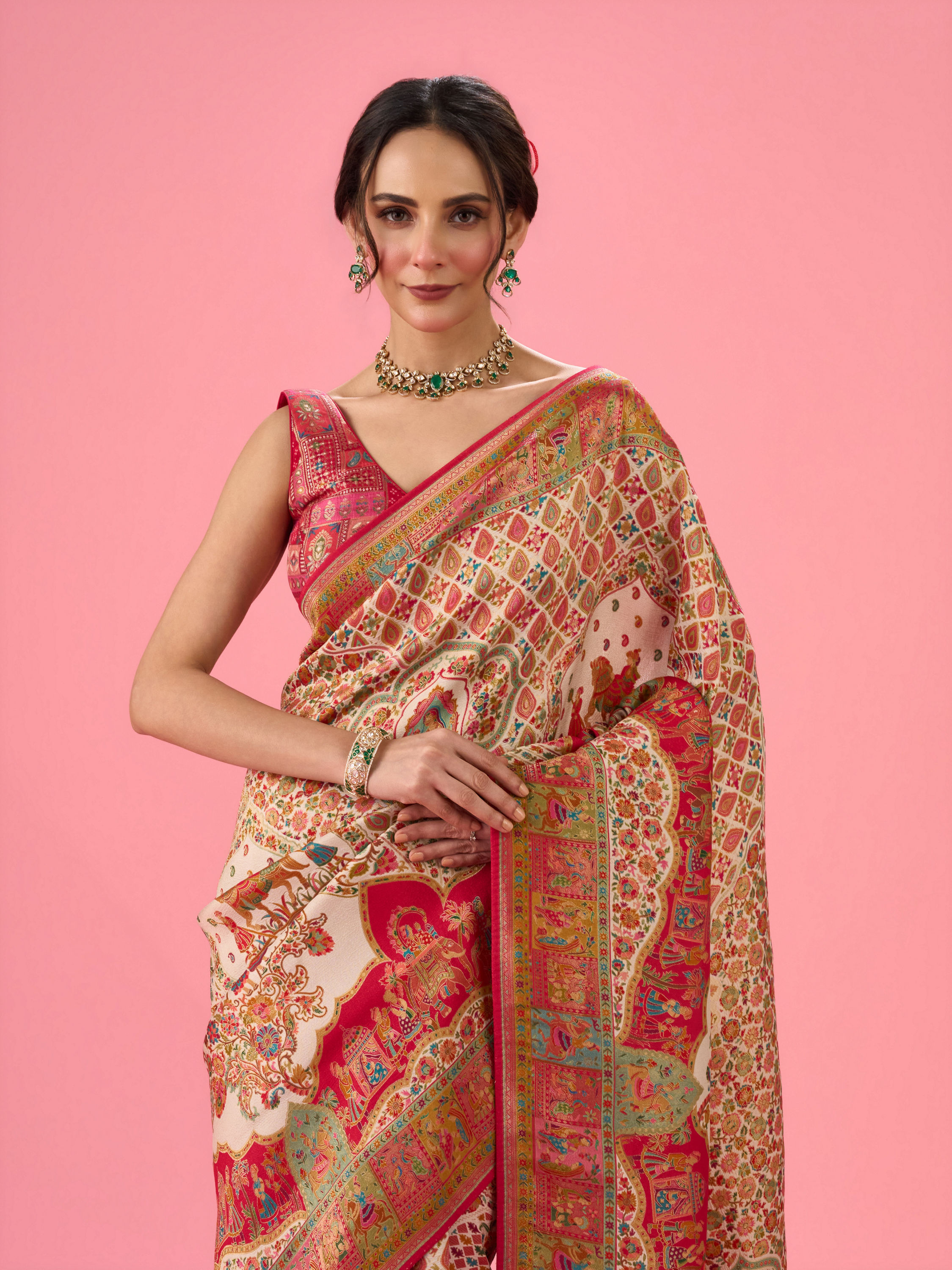 Mohey Women Elegant Cream Brilliance Banarasi Saree