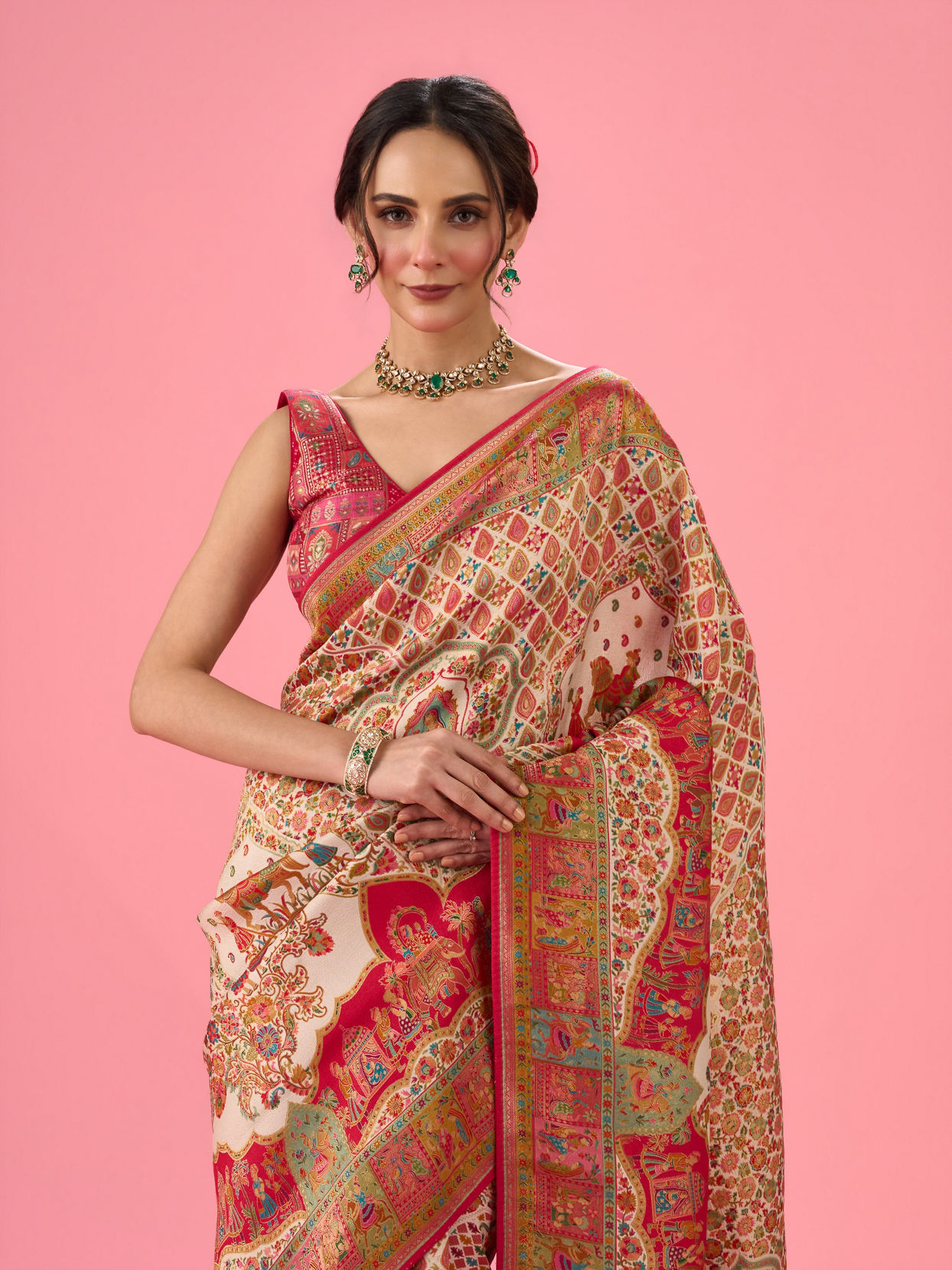 Mohey Women Elegant Cream Brilliance Banarasi Saree