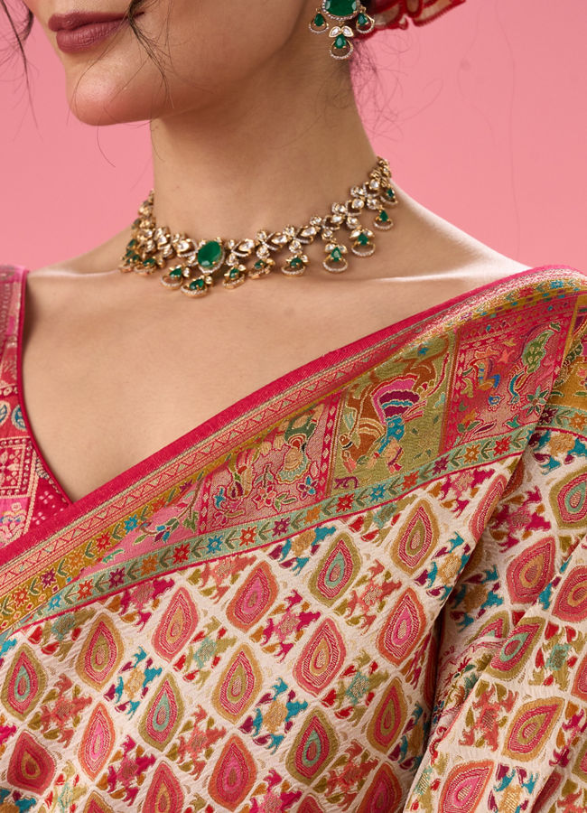 Mohey Women Elegant Cream Brilliance Banarasi Saree