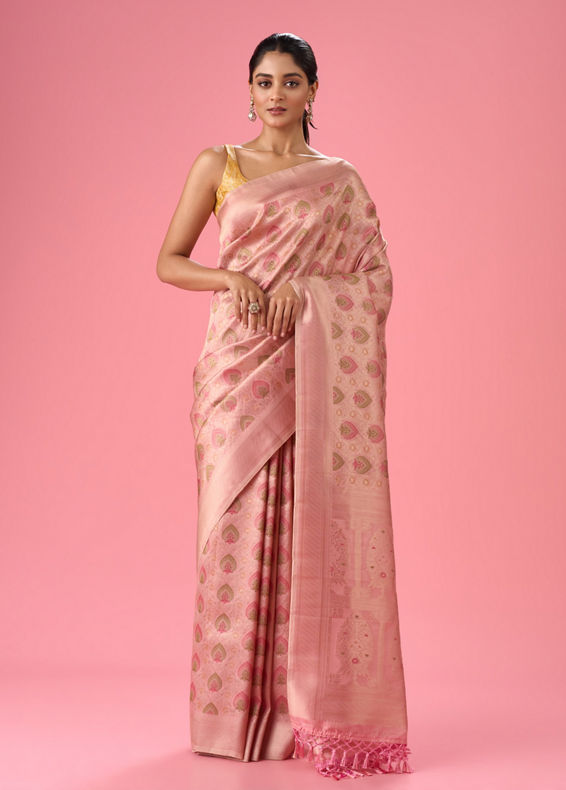 Mohey Women Pink Nuptial Glamour Banarasi Saree
