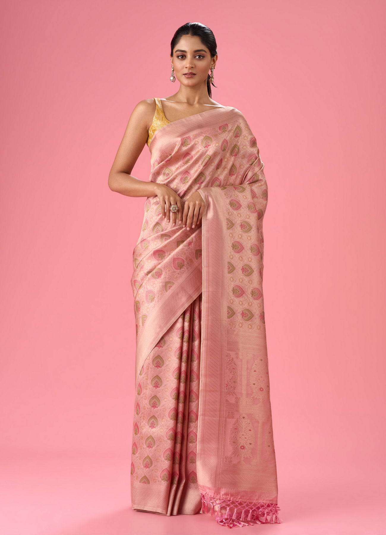 Mohey Women Pink Nuptial Glamour Banarasi Saree