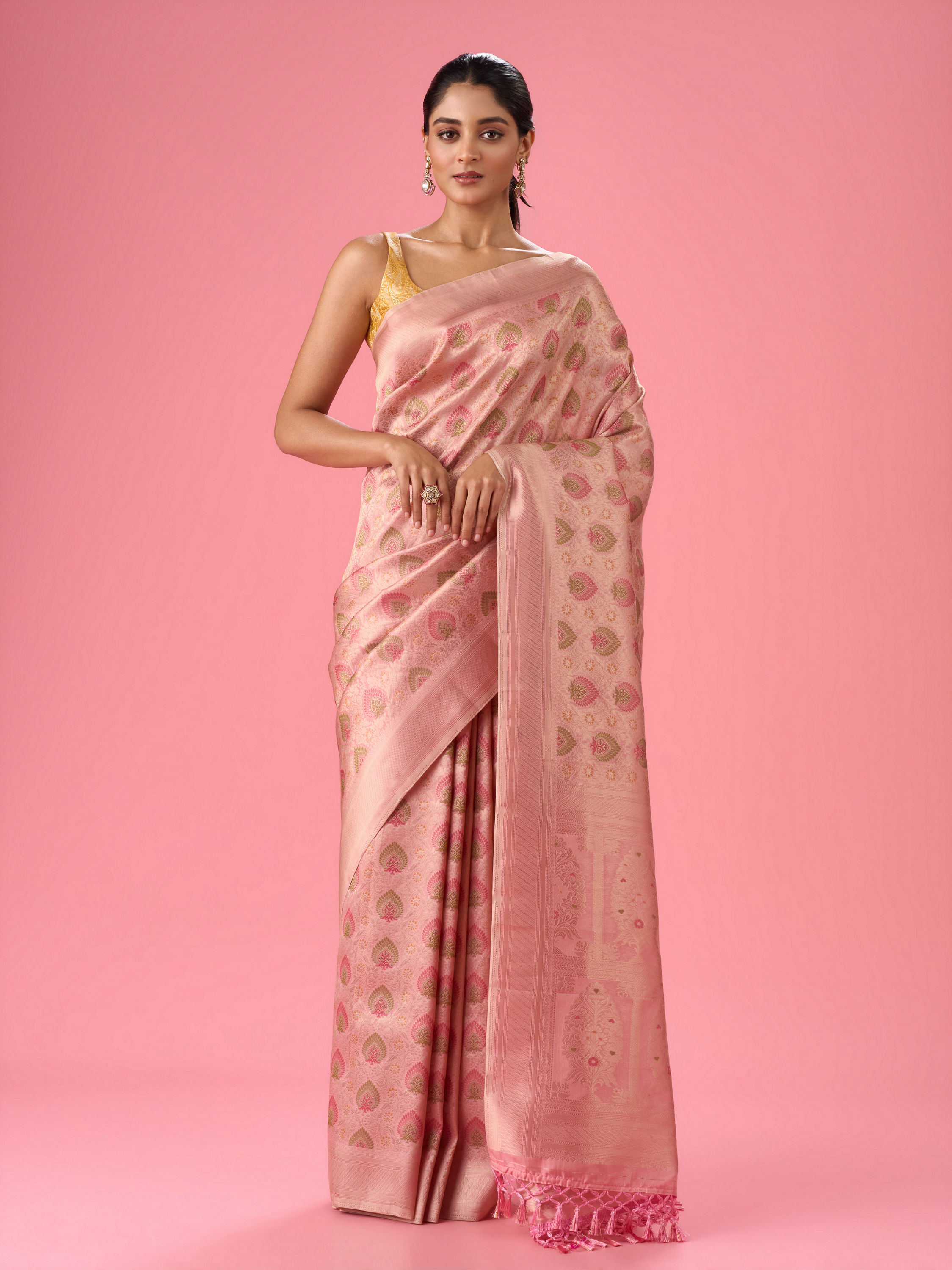 Mohey Women Pink Nuptial Glamour Banarasi Saree