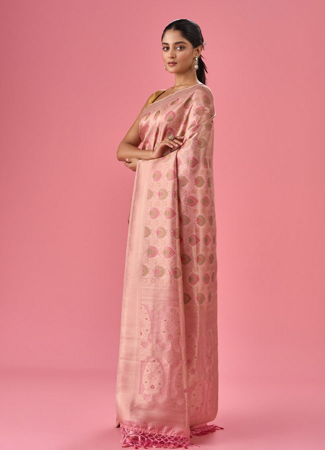 Mohey Women Pink Nuptial Glamour Banarasi Saree