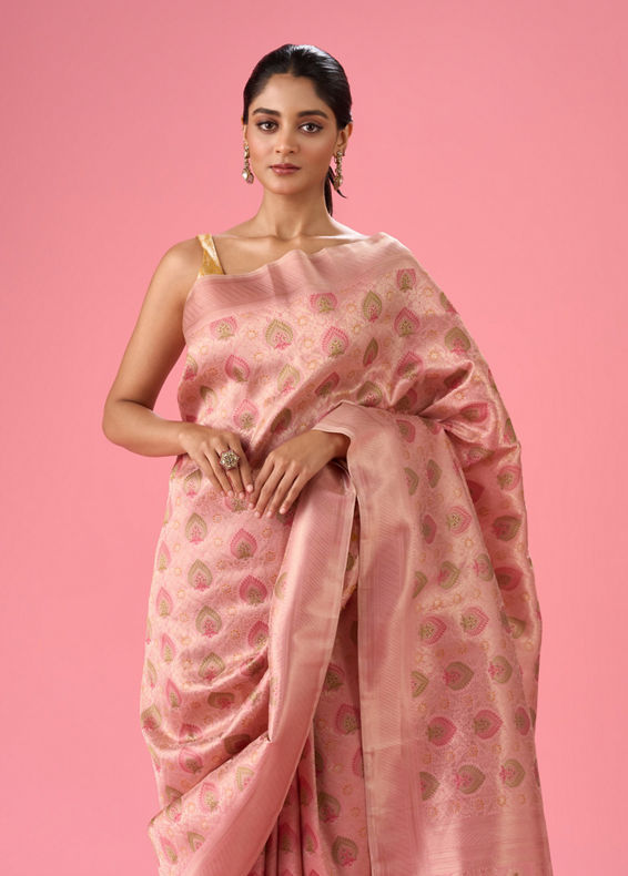 Mohey Women Pink Nuptial Glamour Banarasi Saree